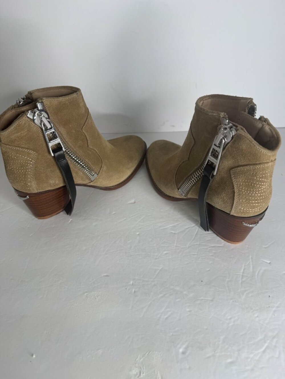 Zadig & Voltaire Molly Suede ZIP Ankle Boots Tan Wings Size 36 US 5.5 - Picture 6 of 7